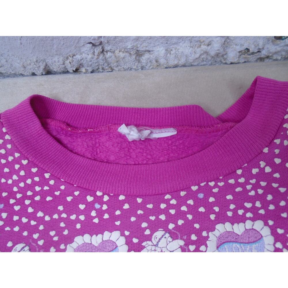 Vintage 80s Grandma Sweater Puffy Print Hearts Teddy Bear Cherub Valentines L - Picture 5 of 14